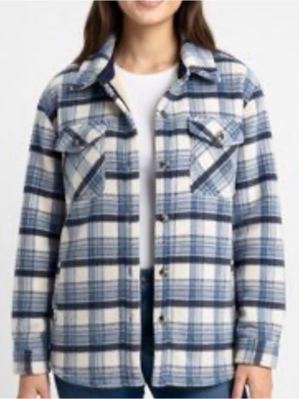 Sage Collective Blue Plaid Sherpa Lined Flannel Shacket Jacket Size M